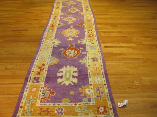 2' 11" x 13' 0" Purple and Orange Oushak Geometric Turkish Rug (WOOL)