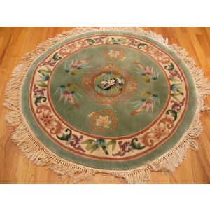 Indian Aubusson Cream Beige Wool Traditional Round Rug Chinese 4' Diameter 120cm 
